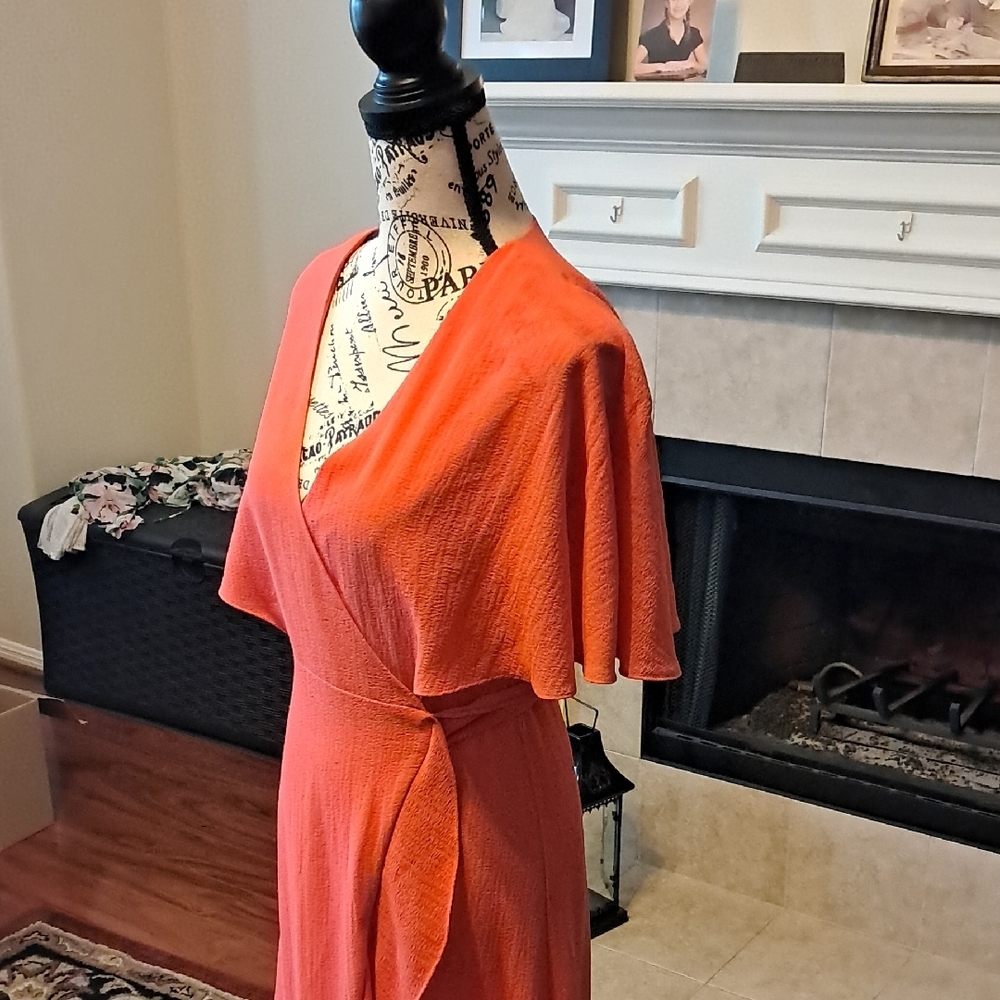 Halston Elegant Coral Wrap Dress XS - Picture 4 of 6
